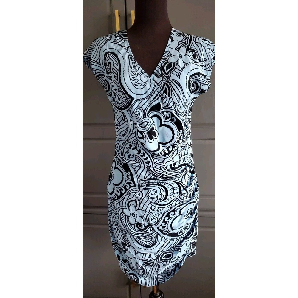 Plenty By Tracy Reese Crossover Bust Blue Ruched Body Snap Side Silk Dress Sz 2 - Picture 2 of 11